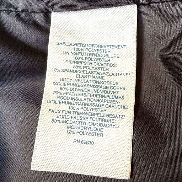 Lands End Puffer Long Coat Womens S Black Down Jacket Faux Fur Hood Winter - Picture 8 of 9